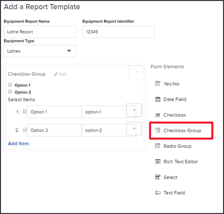 Create Equipment Report - Create Report Template 1 - Quality Management Software