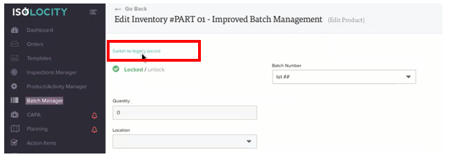 batch specific inventory tracking legacy records quality management system