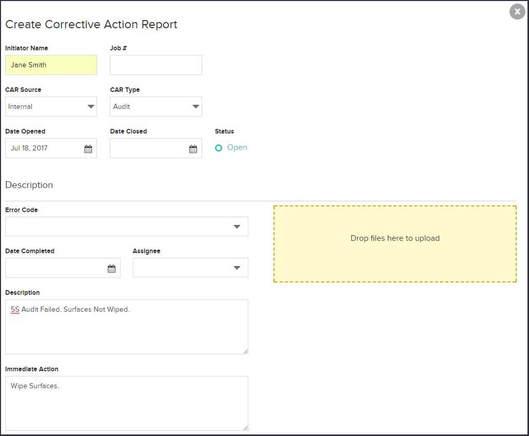 5S In The Workplace: Corrective Action Report