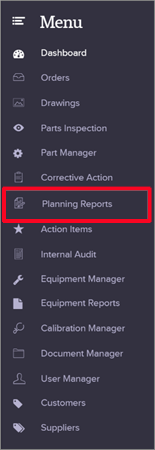 Create Planning Reports Menu Quality Management Software